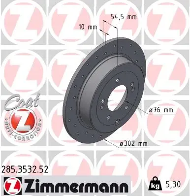 ZIMMERMANN Bremsscheibe 285353252 Hinterachse Gelocht 302mm 10mm für KIA (DYK)