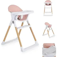 Cangaroo Kinderhochstuhl Almond Holzoptik klappbar Doppeltablett Sicherheitsgurt rosa