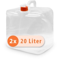 Pluvia® Wasserkanister 20L Trinkwasser Set (2x20L) faltbar - Blackout Notfallausrüstung - Notfall Ausrüstung - Kanister inkl. Verschluss & Wasserhahn, durchsichtig