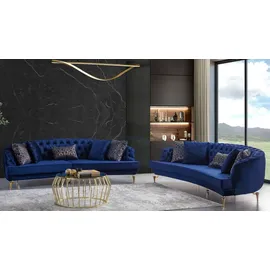 xl moebel gmbh Halbrunder Chesterfield Blauer 4-Sitzer Designer Polster Edle Couch Neu - Blau