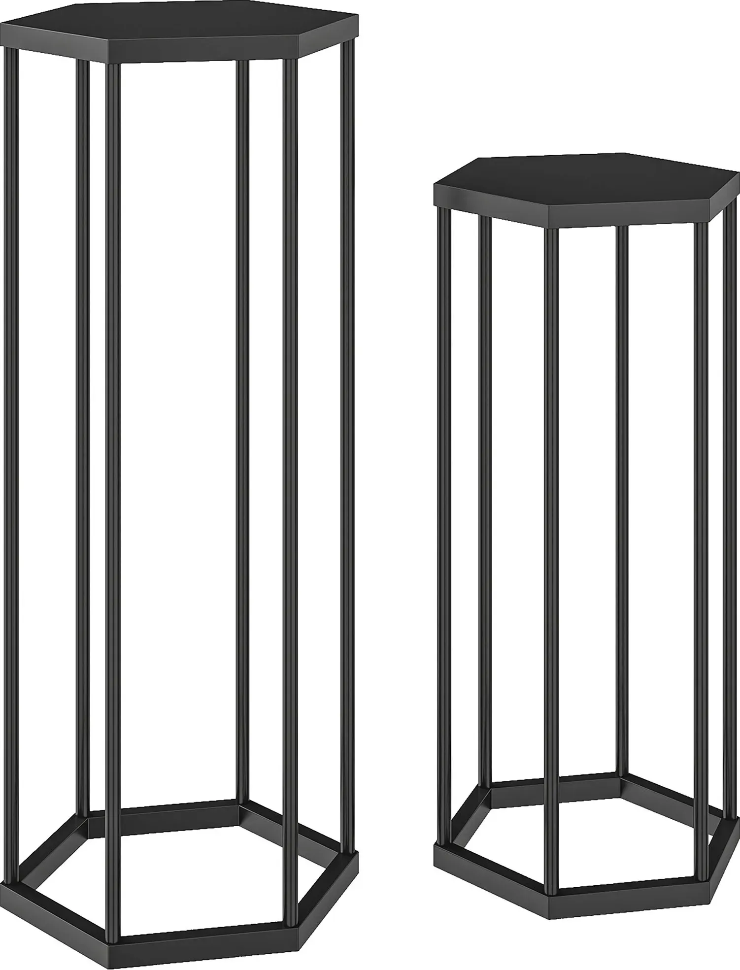 Outsunny 2er-Set Pflanzenständer, 75/60 cm Hexagonale Blumenständer für Innen Außen, Pflanzenregal aus Metall, Blumenregal, Blumenhocker,  Blumentopfständer für Garten Balkon Deko, Schwarz   Aosom