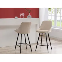 vente-unique Vente-unique-Barhocker 2er-Set - Cord & schwarzes Metall - Cremefarben - MASURIE