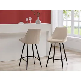 vente-unique Vente-unique-Barhocker 2er-Set - Cord & schwarzes Metall - Cremefarben - MASURIE