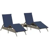 vidaXL Sonnenliegen 2 Stk. mit Tisch Grau Poly Rattan