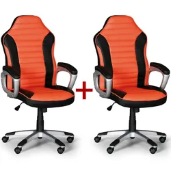Leder-Bürosessel, Leder-Gamigstuhl SPORT 1+1 GRATIS, schwarz/orange