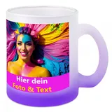 Kiwistar - Glastasse satiniert mit Farbverlauf - selbst gestalten - Foto - Wunschtext - individuell bedruckt - personalisiert - Geschenkidee - Becher mit Foto und Text - 9,5x8cm - 300cm.