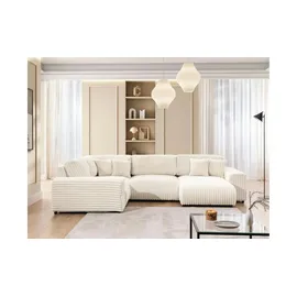 S-Style Wohnlandschaft Plüschcord XXL 3-Sitzer Beige