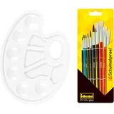 IDENA Schulpinsel Set 10er Set mit 6 Rundpinseln & 4 Borstenpinseln & Mischpalette aus Kunststoff