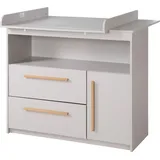 roba Wickelkommode Lea inkl. abnehmbarem Wickelaufsatz - Wickeltisch mit 2 Schubladen & 1 Tür - Griffe aus Holz - Beige / Grau - Grau