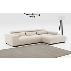 Ecksofa COTTA "Side L-Form, mit Kopfteilverstellung & 3 Nierenkissen", beige, B:304cm H:71cm T:186cm, 100% POLYESTER (PES), Sofas, optional motorische Sitztiefenverstellung
