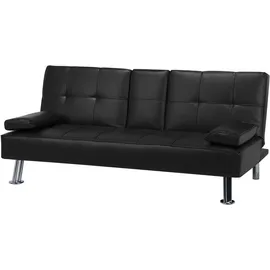 Beliani Schlafsofa Kunstleder 3-Sitzer Schwarz