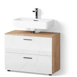 livinity Waschbeckenunterschrank Ronco, 80 x 58.6 cm, Weiß Hochglanz/Goldkraft Eiche - Weiß