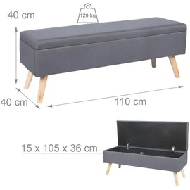 Relaxdays Truhenbank Gepolstert Grau 110 x 40 x 40 cm