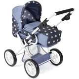 Bayer Chic 2000 - Puppenwagen Leni, 2in1 Kombipuppenwagen mit herausnehmbarer Tragetasche, Kinderwagen für Puppen bis 46 cm Größe, Sternchen Navy, 64 x 37 x 68 cm