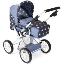 Bayer Chic 2000 - Puppenwagen Leni, 2in1 Kombipuppenwagen mit herausnehmbarer Tragetasche, Kinderwagen für Puppen bis 46 cm Größe, Sternchen Navy, 64 x 37 x 68 cm