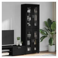 vidaXL Highboard mit Tür FLORIN Schwarz 60 x 35 x 182 cm Holzwerkstoff