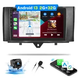 CAMECHO Android 13 2G+32G Autoradio für Mercedes Benz Smart Fortwo 2011-2015, 9 Zoll Bildschirm Autoradio mit Wireless Carplay Android Auto Bluetooth GPS Navi WiFi Mirror Link SWC+ Rückfahrkamera