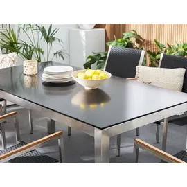 Beliani Gartenmöbel Set Schwarz poliert 180 cm 6-Sitzer Stühle Textilbespannung grau GROSSETO