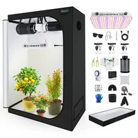 BOSYTRO Growzelt Komplettset, 200W LED Grow Lampe Vollspektrum, Growzelt Indoor, Komplettes Hydroponics 600D Growing Tent Kit Belüftungssystem mit Thermo-Hygrometer, Zeitschaltuhr(120x60x180cm)