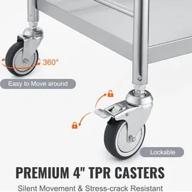Vevor Zweistöckiger Laborwagen Gerätewagen Servierwagen Edelstahl Abräumwagen mit Schubladen 100 kg Tragfähigkeit, 710 x 421 x 785 mm (mit Griff) Labor Rollwagen