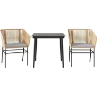 VidaXL 3-tlg. Garten-Essgruppe mit Kissen Braun Poly Rattan Glas