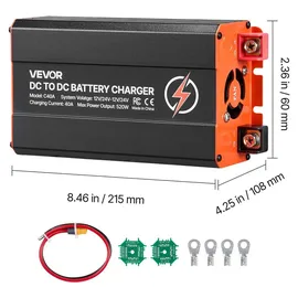 Vevor DC-DC Ladebooster 40 A 520 W, Ladegerät für Lichtmaschine 12 V / 24 V-12 V / 24 V Schnellladung für LiFePO4 AGM Gel Batterien & Powerstations Wohnmobil Caravans Notstromversorgung zu Hause