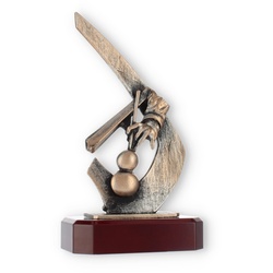 Pokal Zamakfigur Billard altgold auf mahagonifarbenen Holzsockel 23,0cm