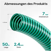 Wiltec Saugschlauch Druckschlauch 50 m 20 mm grün