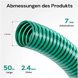 Wiltec Saugschlauch Druckschlauch 50 m 20 mm grün
