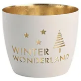 Giftcompany Windlicht Madras Winter Wonderland Eisen Höhe 8,5 cm weiß Gold