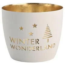 Giftcompany Windlicht Madras Winter Wonderland Eisen Höhe 8,5 cm weiß Gold