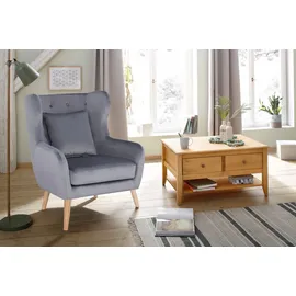 Home Affaire Ohrensessel HOME AFFAIRE "Yamuna", grau (hellgrau), H:100cm T:85cm, Sessel, Ohrensessel, mit Sitzpolsterung, Gestell und Füße aus Massivholz, Sitzhöhe 47 cm