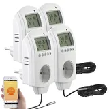 Revolt 4er-Set WLAN-Steckdosen-Thermostate für Heizgeräte, App, Sprachbefehl
