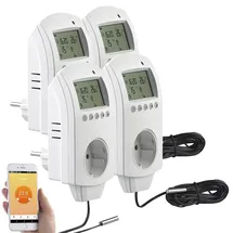 Revolt 4er-Set WLAN-Steckdosen-Thermostate für Heizgeräte, App, Sprachbefehl