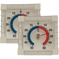Iloda® 2X Fensterthermometer selbstklebend, transparent und analog ca. 7,5x7,5cm aus Kunststoff, Außenthermometer für Fenster, Thermometer Außen