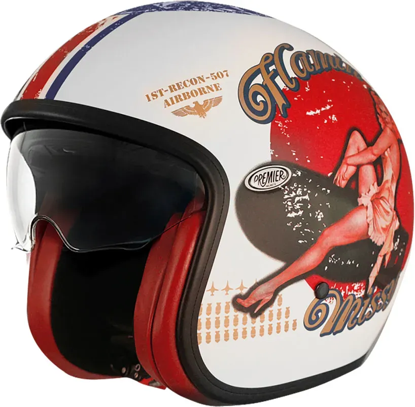 Premier Vintage Pin Up, casque ouvert - Mat Blanc/Rouge/Bleu - L