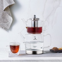 Karaca Dora Glas-Teekanne XL, 1000 ml Teekanne, 2000 ml Wasserkanne, Geeignet für Gas- und Elektrokochsysteme, Teekocher, Caydanlik,und Teekanne Set, Teapot