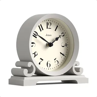 JONES CLOCKS® Saloon Kaminsimsuhr | Kleines traditionelles doppelscroll-Design | Grau | Zeitgenössischer klassischer Stil für Schreibtisch, Tisch, Regal oder nachttisch