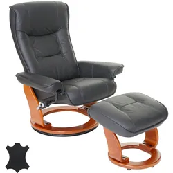 Robas Lund MCA Relaxsessel Hamilton, Fernsehsessel Hocker, Echtleder 130kg belastbar ~ schwarz, honigfarben