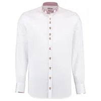 OS Trachten Trachtenhemd Hufus Herren Langarmhemd mit Hirsch-Stickerei auf dem Kragenriegel weiß 37/38