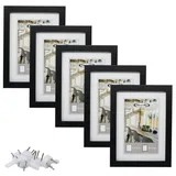 Close Up Bilderrahmen-Set 5 STK. 13x18 cm - Schwarz Premium MDF-Rahmen, bruchsichere Acrylglas-Scheibe mit Passepartout, Collage