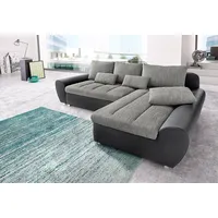 Ecksofa SIT & MORE "Bandos L-Form" Sofas Gr. B/H/T: 269cm x 83cm x 173cm, Luxus-Kunstleder-Struktur, Recamiere rechts, ohne Bettfunktion, schwarz (schwarz/grau) in 2 unterschiedlichen Größen, wahlweise mit Bettfunktion