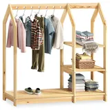 IDIMEX Kinder Kleiderständer Sally, Natur - Kinderzimmer Schrank Hausform, offener Kleiderschrank nach Montessori aus Kiefer mit 7 Löchern für Kleiderbügel, 4 Ablageböden, Garderobenständer