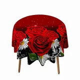 Morbuy Rund Tischdecke Abwaschbar, 3D Rosen Drucken Rund Tischdecken Wasserdicht Lotuseffekt Abwischbar Tischtuch für Dekoration Küchentisch Garten Outdoor (Durchmesser 150cm,Gänseblümchen)