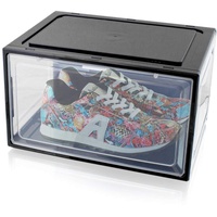 BITUXX LEX21 Schuhbox Stapelbar Aufbewahrungsbox Kunststoffbox Schuhkasten Schuhkarton Schuhorganizer bis Gr.47 (Schwarz, 1 Stück)
