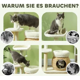 PawHut Kratzbaum 79 cm Katzenbaum mit Katzenhöhle, Bett, Spielbälle, Katzenkratzbaum mit Sisal-Kratzsäulen, für Katzen bis 5 kg, Cremeweiß