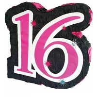 Funny Fashion Pinata Geburtstags Dekoration, Sweet 16 - Schwarz Pink 4