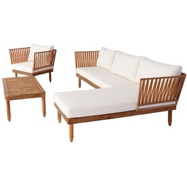 Mendler Garten-Garnitur HWC-L29, Garnitur Sitzgruppe Lounge-Set Sofa, Akazie Holz MVG-zertifiziert ~ creme-weiß