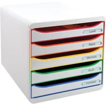 Exacompta 309913D Premium Ablagebox mit 5 Schubladen für DIN A4+ Dokumente. Stapelbare Schubladenbox mit hoher Kapazität für mehr Platz auf dem Schreibtisch Big Box Plus Black Office Weiß-Bunt