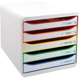 Exacompta 309913D Premium Ablagebox mit 5 Schubladen für DIN A4+ Dokumente. Stapelbare Schubladenbox mit hoher Kapazität für mehr Platz auf dem Schreibtisch Big Box Plus Black Office Weiß-Bunt
